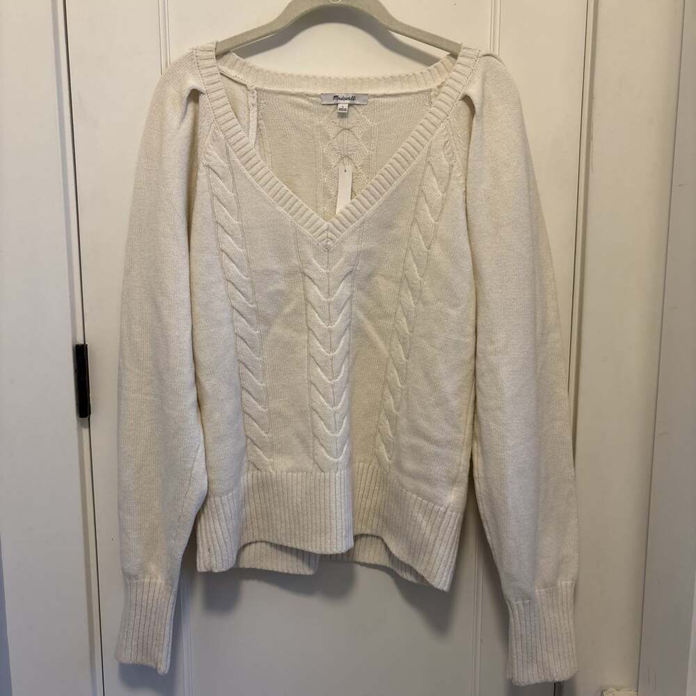 Madewell Femme V-neck Carlia Pullover In Arctic (ivory) Size Large NWT FLAW